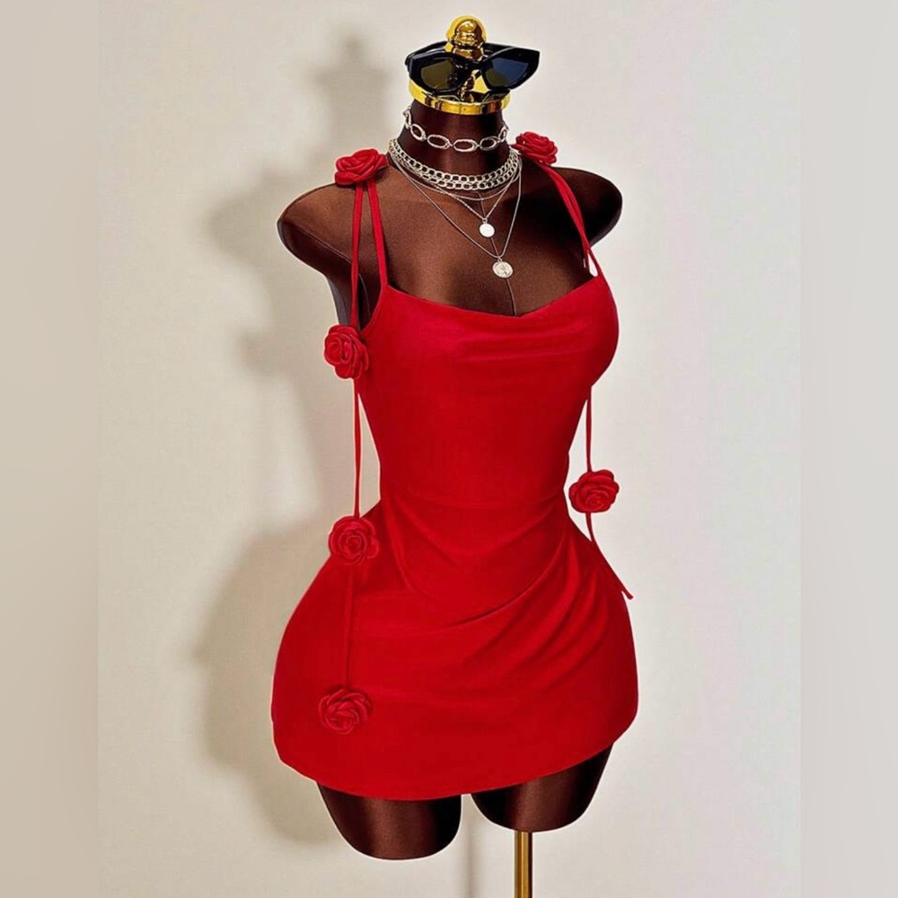 ❤️ Fashion Nova Red Rose Strap Mini Dress ❤️